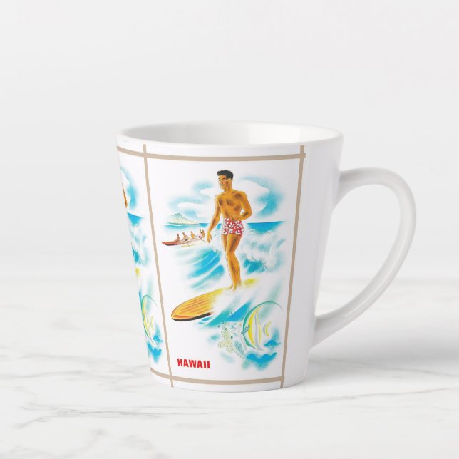 Hawaii Surfing Vintage Reise Milchtasse (Rechts)