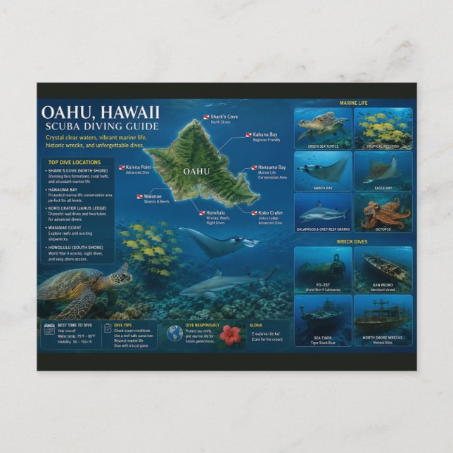 Hawaii-Tauchplätze Postkarte (Vorderseite)