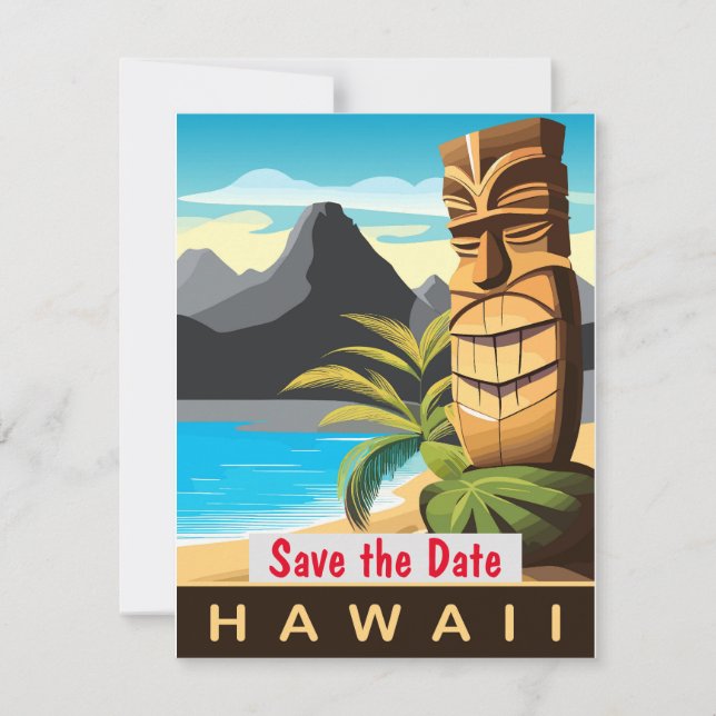 Hawaii Tiki Beach Vintag Save The Date (Vorderseite)
