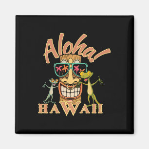 Hawaii Tiki mit zwei lustigen Geckos Sticker Magnet