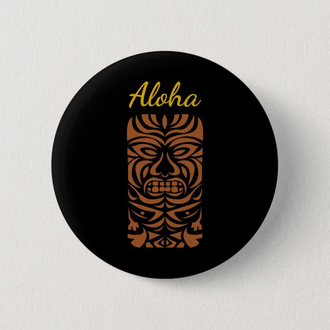 Hawaii Tiki Polynesier Big Kahuna Retro Hipster Button (Vorderseite)