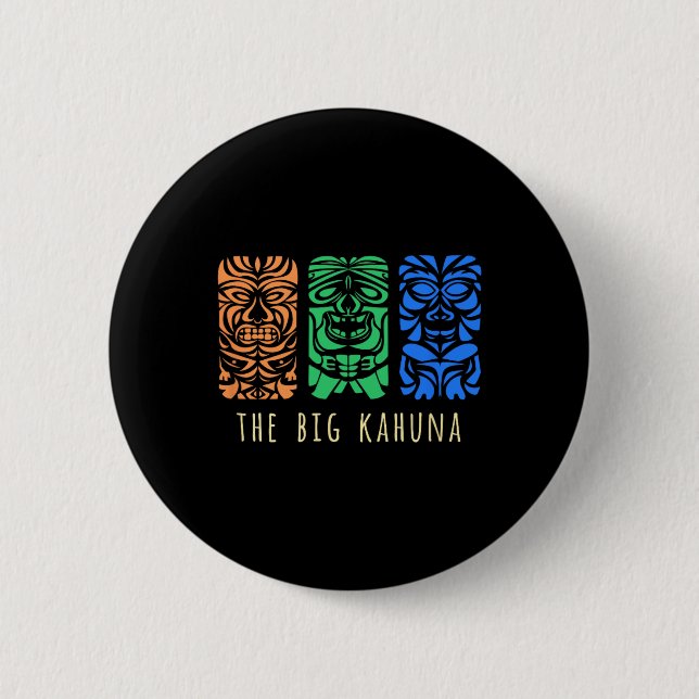 Hawaii Tiki Polynesier Big Kahuna Surfer Retro Haw Button (Vorderseite)
