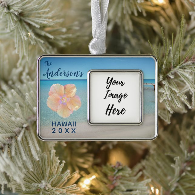 Hawaii Trip Year Beach Landschaft Foto Rahmen-Ornament Silber (Baum)