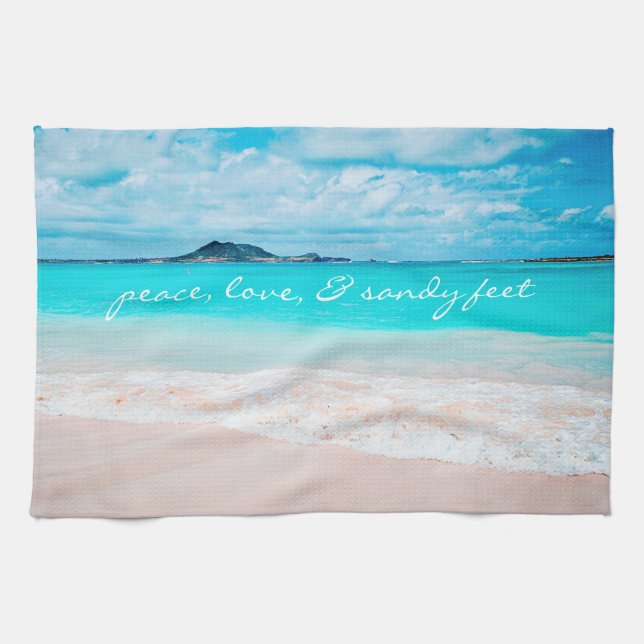 Hawaii Tropical Beach Peace Liebe Sandy Feet Scrip Küchentuch (Horizontal)