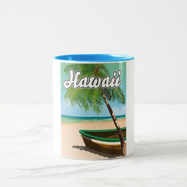 Hawaii Tropical Beach Reiseplakat Zweifarbige Tasse (Mittel)