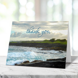 Hawaii Tropical Black Sand Beach Bold Waves Script Dankeskarte