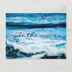 Hawaii Tropical Blue Ocean Ride the Waves Script Postkarte