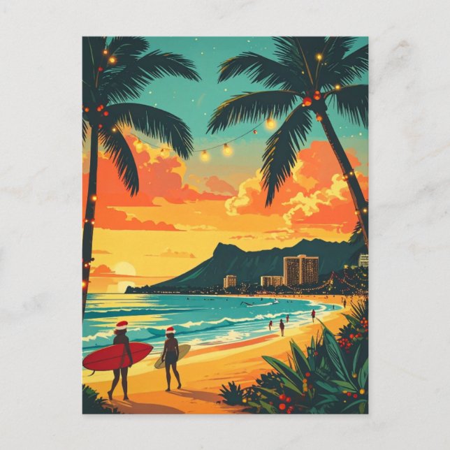 Hawaii Tropical Christmas Beach Vintag Postkarte (Vorderseite)