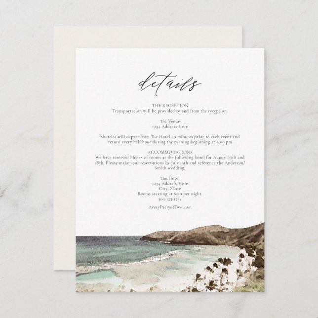 HAWAII Tropical Hawaii Beach Wedding Details Card Einladung (Vorne/Hinten)