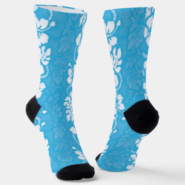 Hawaii Tropical Hibiskus Blume Gemustert Blue Socken (Gewinkelt)