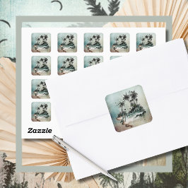 Hawaii Tropical Palm Tree Island Quadratischer Aufkleber