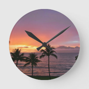 Hawaii Tropical Sunset on the Beach Runde Wanduhr