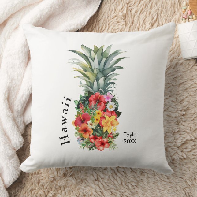 Hawaii Tropische Ananas mit Blume, Familienname Kissen (Decke)