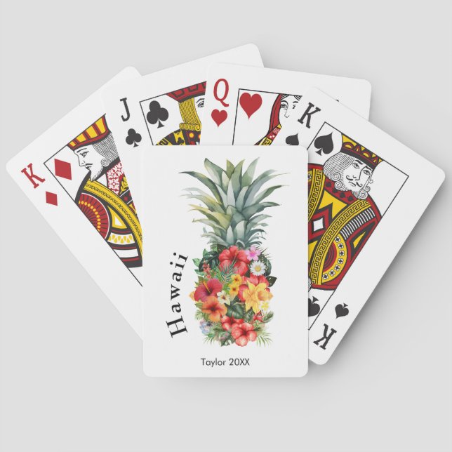 Hawaii Tropische Ananas mit Blume, Familienname Spielkarten (Rückseite)