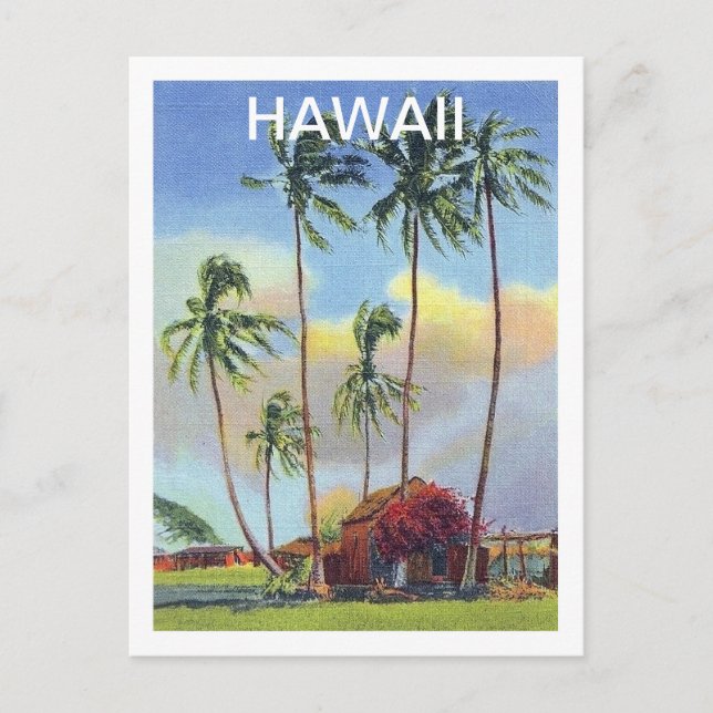 Hawaii, tropische Insel, alte Hütte mit Palmen Postkarte (Vorderseite)