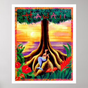 Hawaii, tropische Insel, Meerjungfrau unter großem Poster