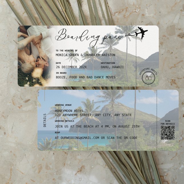 HAWAII Tropischer Boarding Pass QR Foto Hochzeit Einladung (Von Creator hochgeladen)