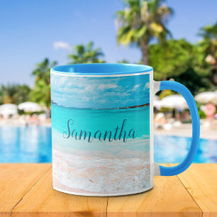 Hawaii tropisches blaues Meer Sandstrand Foto Name Tasse