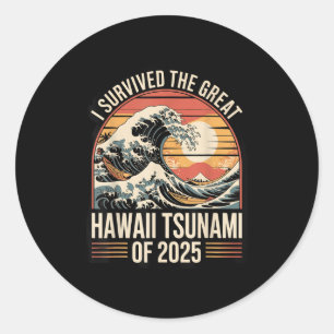 Hawaii Tsunami 2025 Ich überlebte Wave Retro Runder Aufkleber