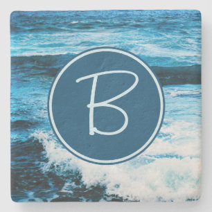 Hawaii Türkis Blue Ocean Waves Monogram Steinuntersetzer