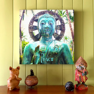 Hawaii Türkisblaue Buddha-Statue Foto Frieden Leinwanddruck