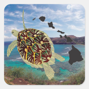Hawaii Turtles Quadratischer Aufkleber