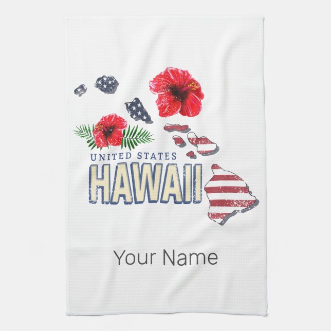 Hawaii United Staaten Retro Staat Map USA Souvenir Geschirrtuch (Vertikal)