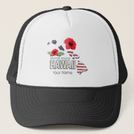 Hawaii United Staaten Retro Staat Map USA Souvenir Truckerkappe