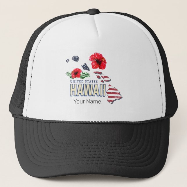 Hawaii United Staaten Retro Staat Map USA Souvenir Truckerkappe (Vorderseite)