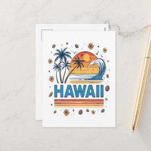 Hawaii-Urlaub-Sonnenuntergang 70er Strand Feiertagspostkarte