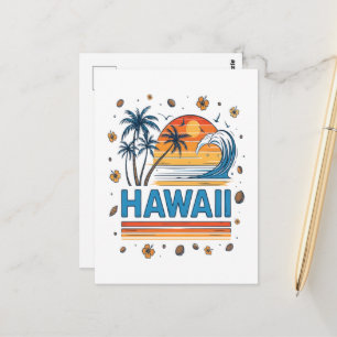 Hawaii-Urlaub-Sonnenuntergang 70er Strand Postkarte