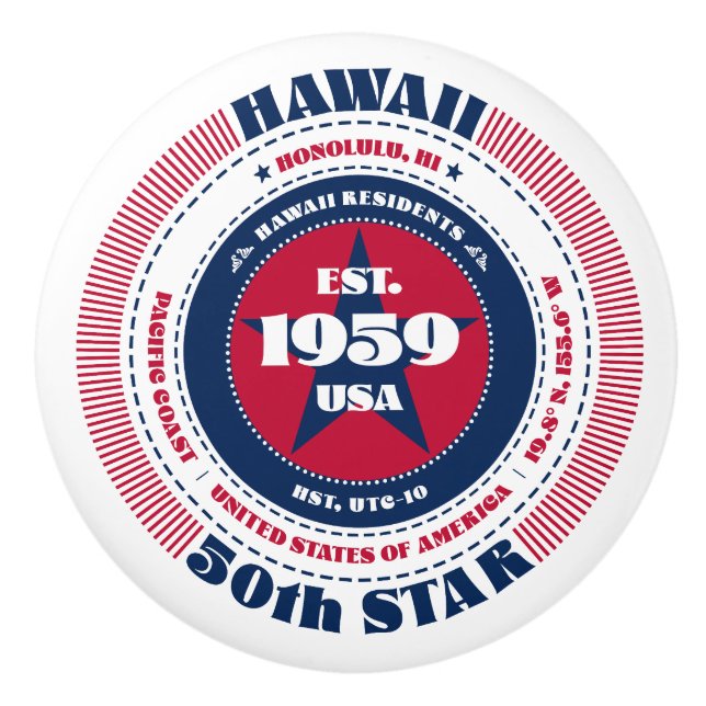 Hawaii US Staat Red White Blue Typografy Keramikknauf (Vorderseite)