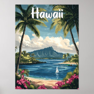 Hawaii USA Art Vintag Illustration Travel Poster