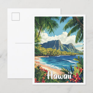Hawaii USA Art Vintag Illustration Travel Postkarte