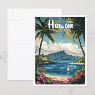 Hawaii USA Art Vintag Illustration Travel Postkarte
