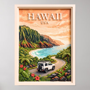 Hawaii USA Roadtrip Vintage 3D Texturlandschaft Poster