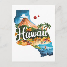 Hawaii USA Staat Shaped Vintag Watercolor Postkarte