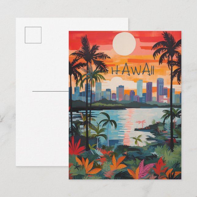 Hawaii USA Travel City Painting Aesthetic Postkarte (Vorne/Hinten)