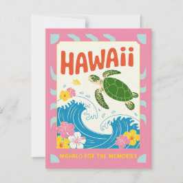 Hawaii USA Vintag Sea Turtle Hibiskus Mahalo Postkarte