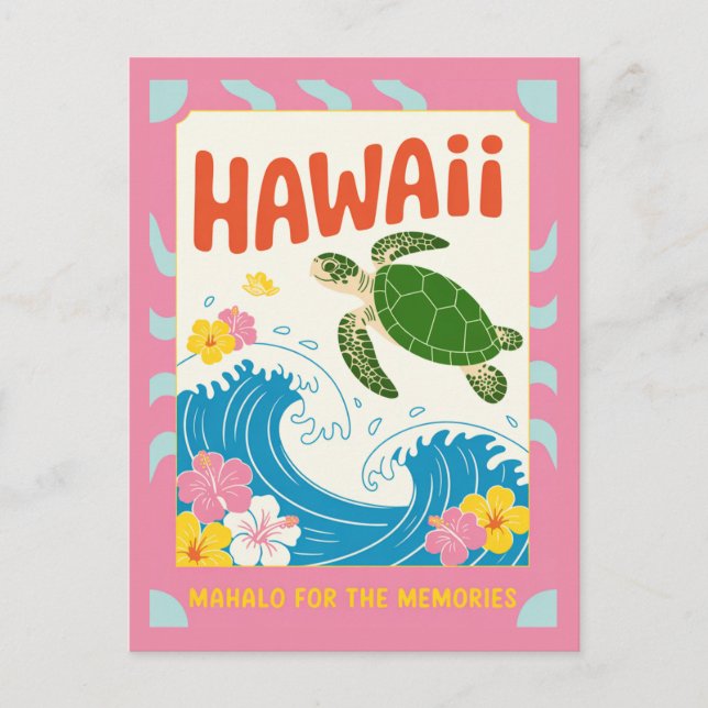 Hawaii USA Vintag Sea Turtle Hibiskus Mahalo Postkarte (Vorderseite)
