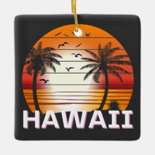 Hawaii Vintag Palm Trees Summer Beach Keramikornament