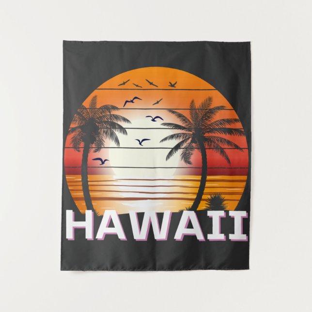 Hawaii Vintag Palm Trees Summer Beach Wandteppich (Vorderseite)