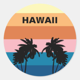 Hawaii Vintag Sunset Palm Trees Reise Runder Aufkleber