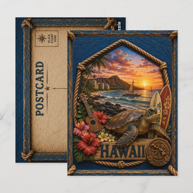 Hawaii Vintage Reise Postkarte (Vorne/Hinten)