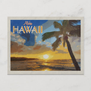 Hawaii Vintage Reiseplakat Palmen Sonnenuntergang Postkarte