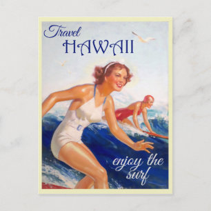 Hawaii Vintage Reiseplakat Surfer Postkarte