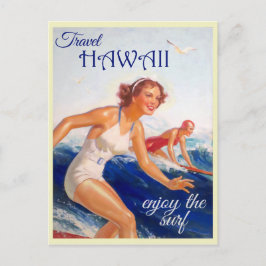 Hawaii Vintage Travel Poster Surfer Postkarte