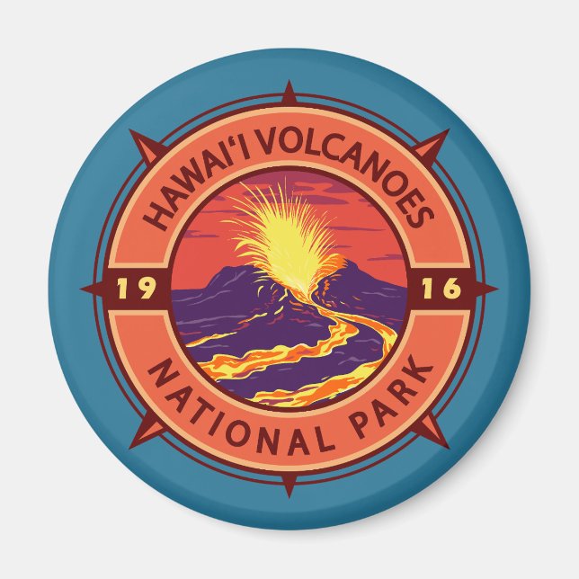 Hawaii Volcanoes Nationalpark Retro Kompass Magnet (Vorne)