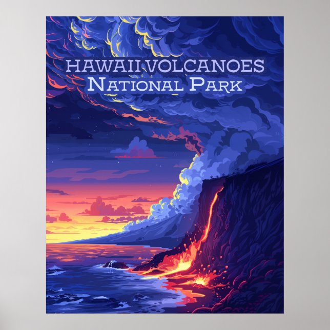 Hawaii Volcanos Nationalpark Große Insel Retro Poster (Vorne)