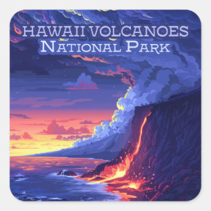Hawaii Volcanos Nationalpark Große Insel Retro Quadratischer Aufkleber